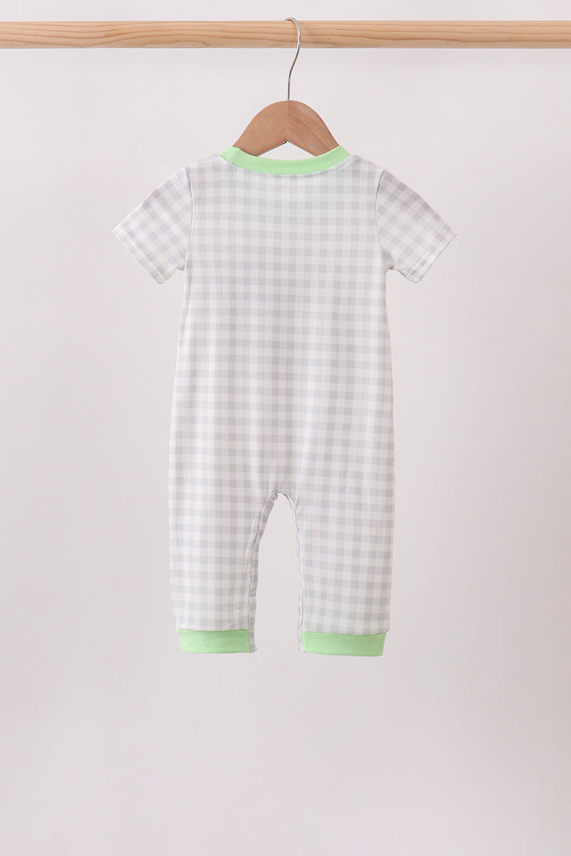 Green Hocus pocus french knot gingham romper
