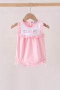 Pink Pumpkin Bow Embroidery Ruffle Bubble