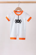 Orange Spider Embroidery Stripe Romper