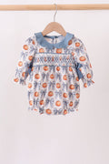 Blue Pumpkin Bow Smocked Ruffle Bubble