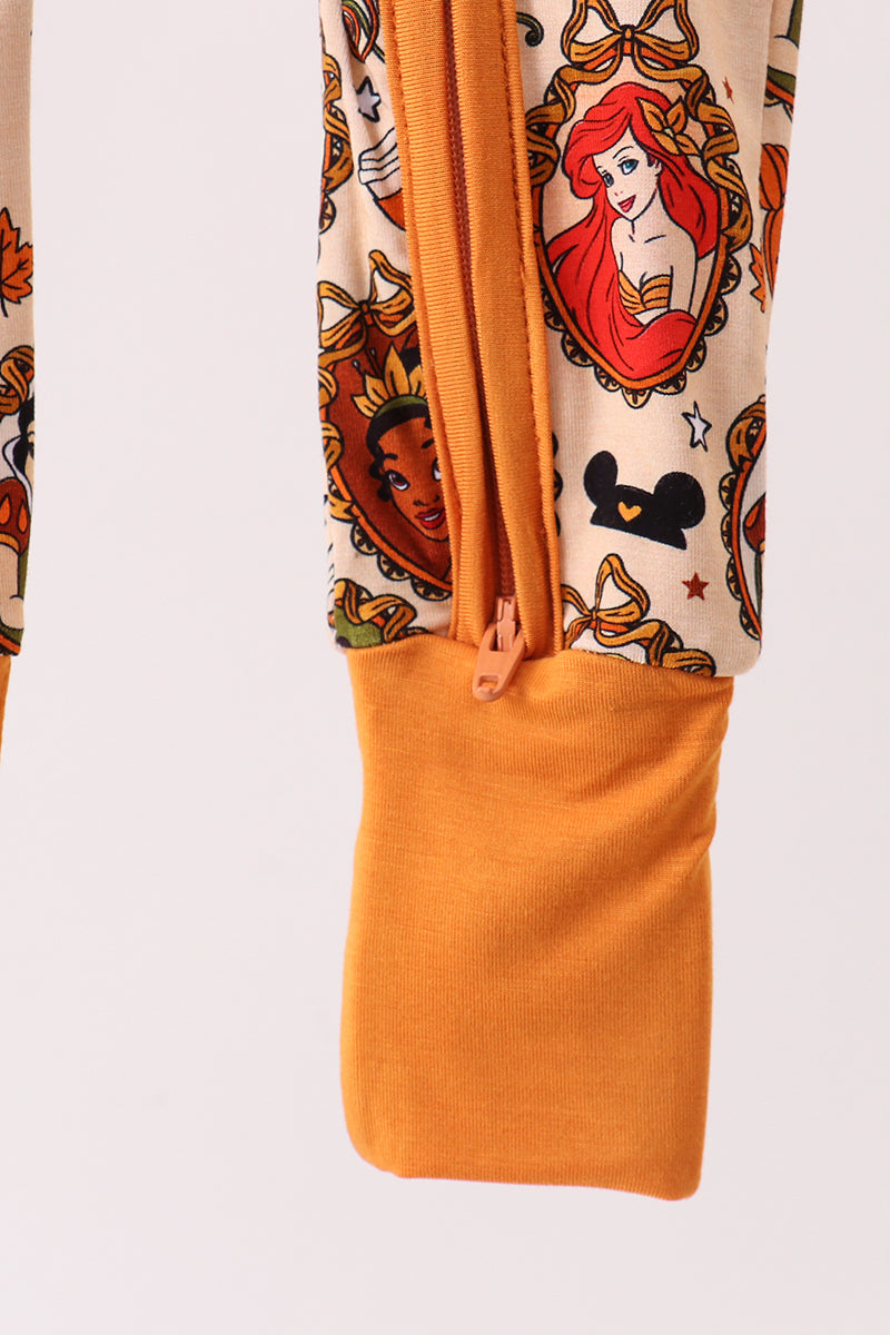 Orange princess bamboo zipper romper