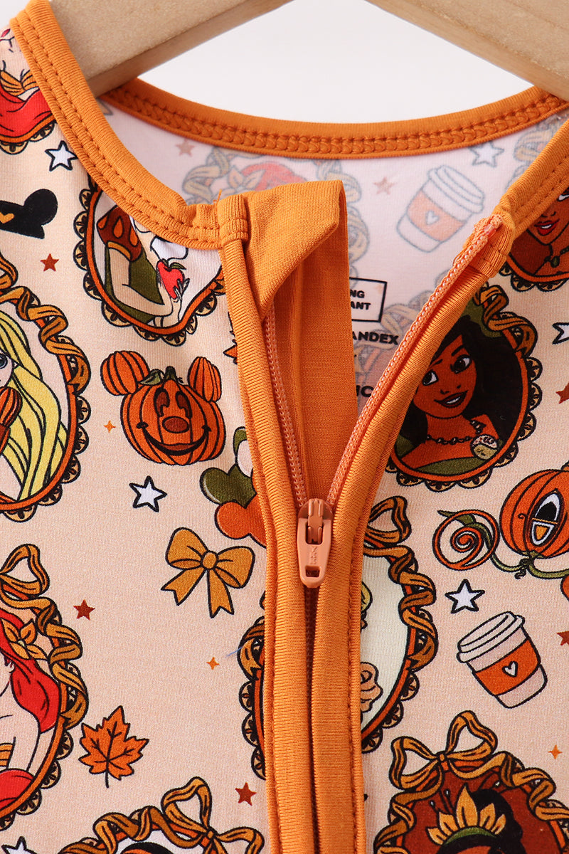 Orange princess bamboo zipper romper