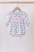 Blue Bow Smocked Floral Gingham Bubble