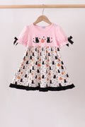 Pink Pumpkin Cat Embroidery Dress