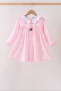 Pink Football Smocked Gingham Dress