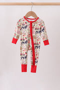 Maroon Farmland Bamboo Ruffle Zipper Romper