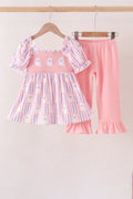 Purple Ghost Smocked Ruffle Pants Set