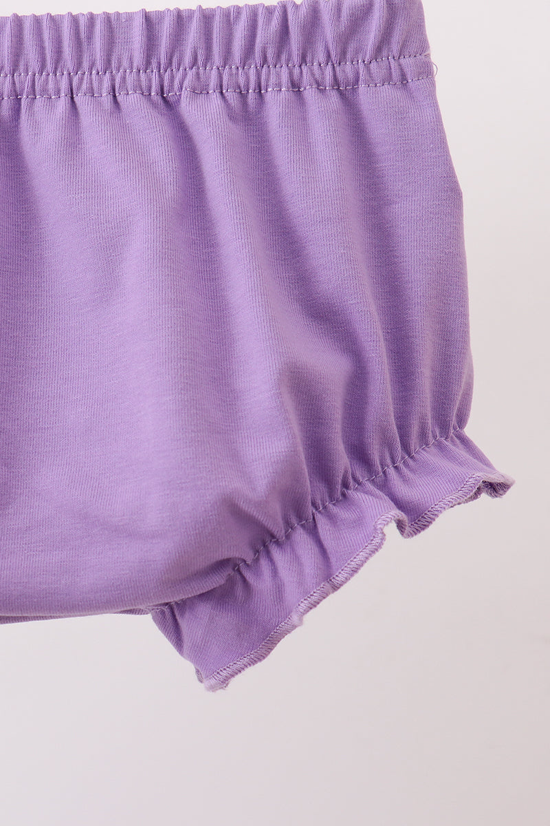 Purple witch embroidery stripe ruffle bloomer set