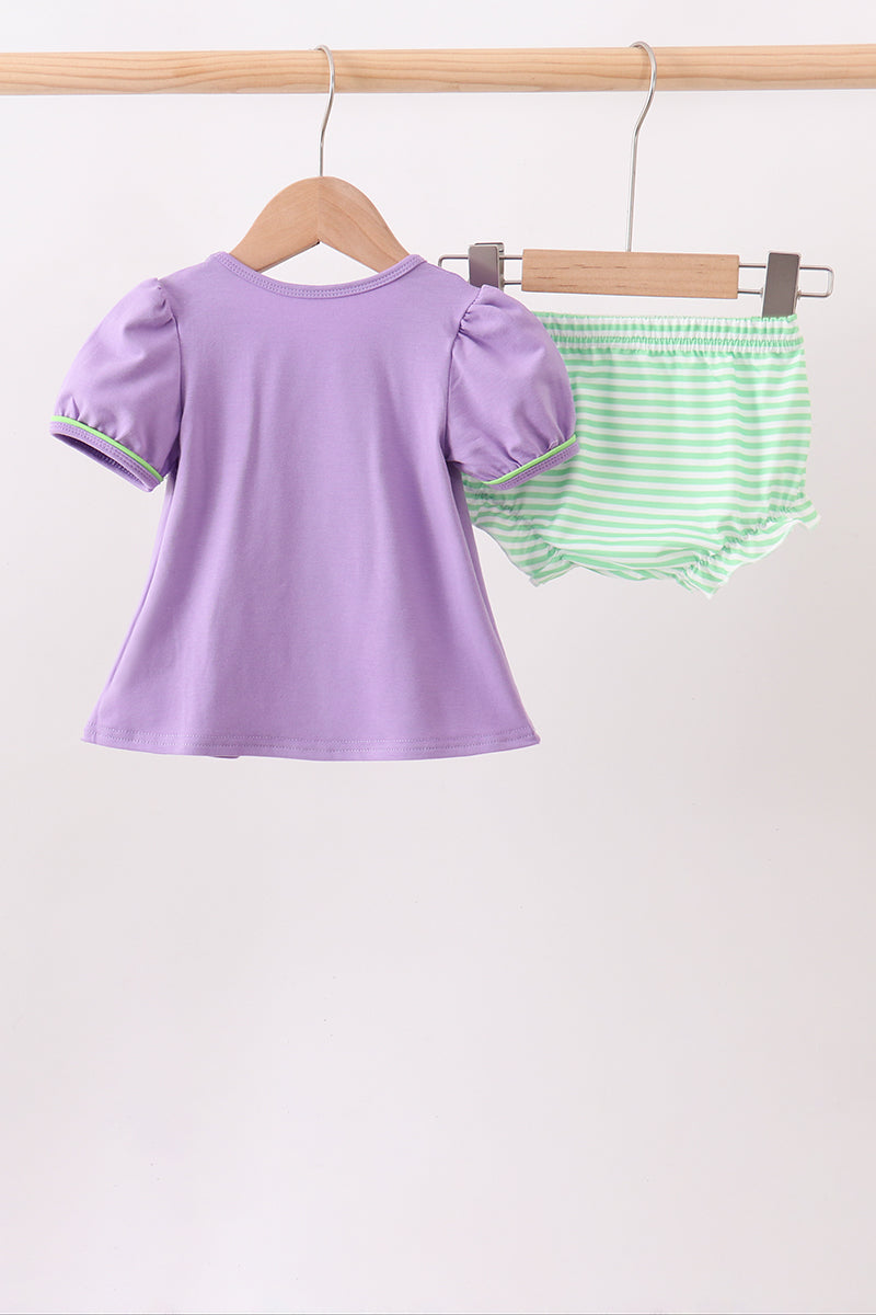 Purple witch applique stripe bloomer set