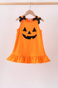 Orange Jack-O-Lantern  Applique Ruffle Dress