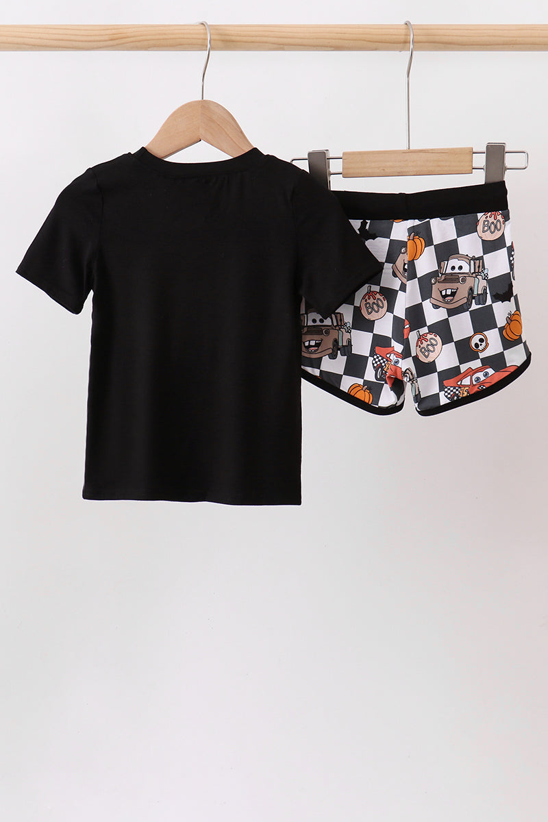 Black Racing Bamboo Shorts Set