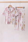 Pink Goose Bow Checkered Bamboo Pajama Set