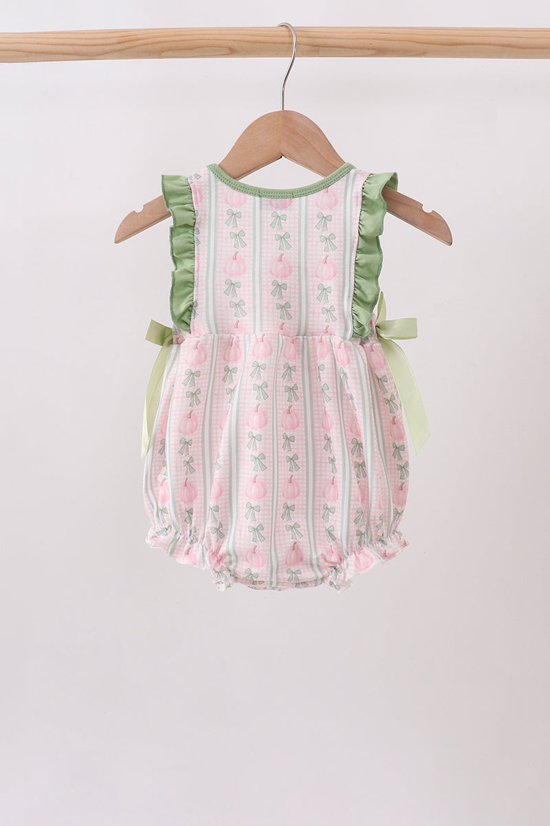 Sage Pumpkin Bow Embroidery Ruffle Bubble