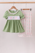 Sage Pumpkin Bow Embroidery Ruffle Pants Set
