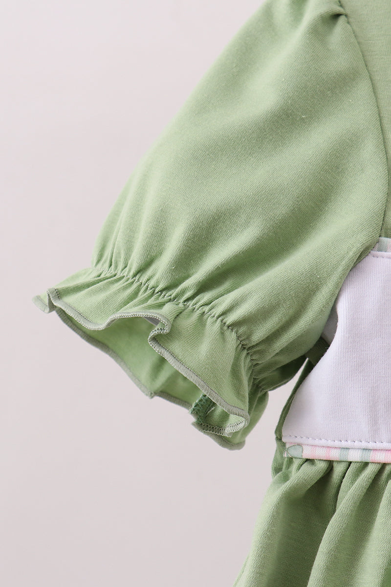 Sage Pumpkin Bow Embroidery Ruffle Pants Set