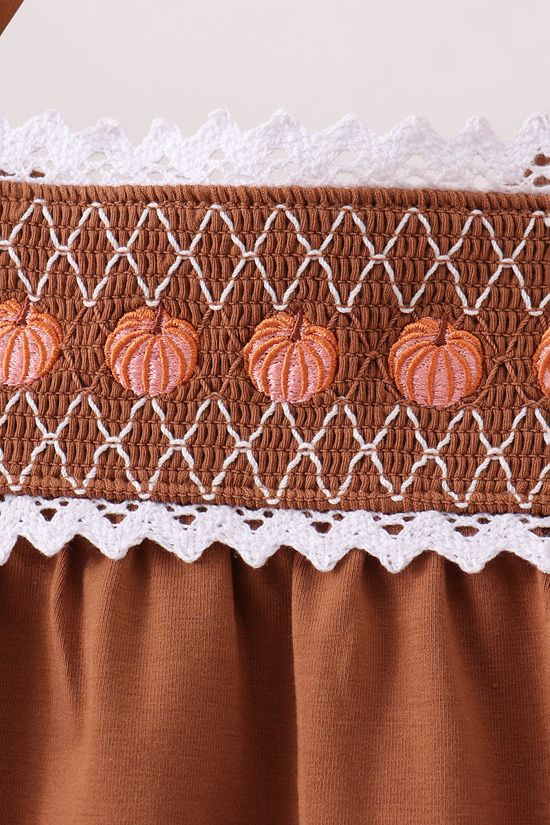 Brown Pumpkin Smocked Lace Set