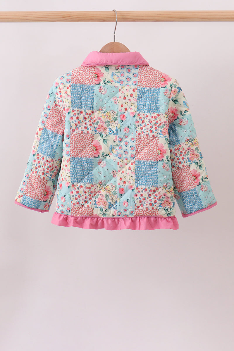 Pink Patchwork Floral Ruffle Jacket