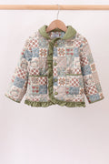 Green Patchwork Floral Ruffle Jacket