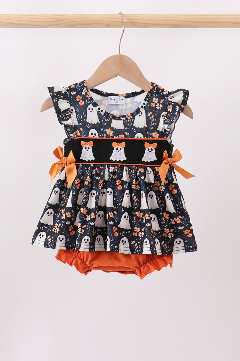 Orange Ghost Embroidery Ruffle Bubble
