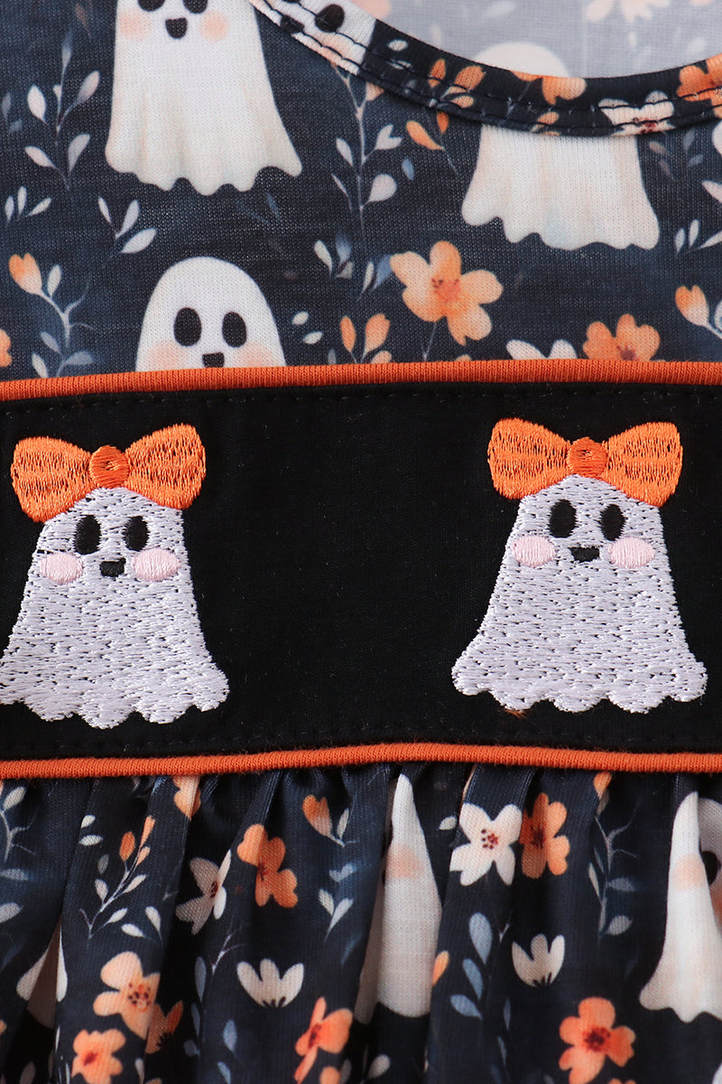 Orange Ghost Embroidery Ruffle Bubble