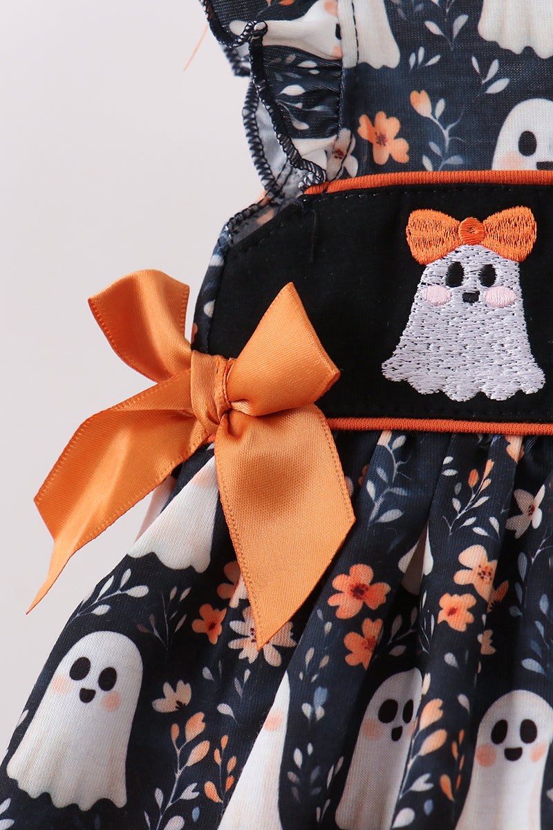 Orange Ghost Embroidery Ruffle Bubble