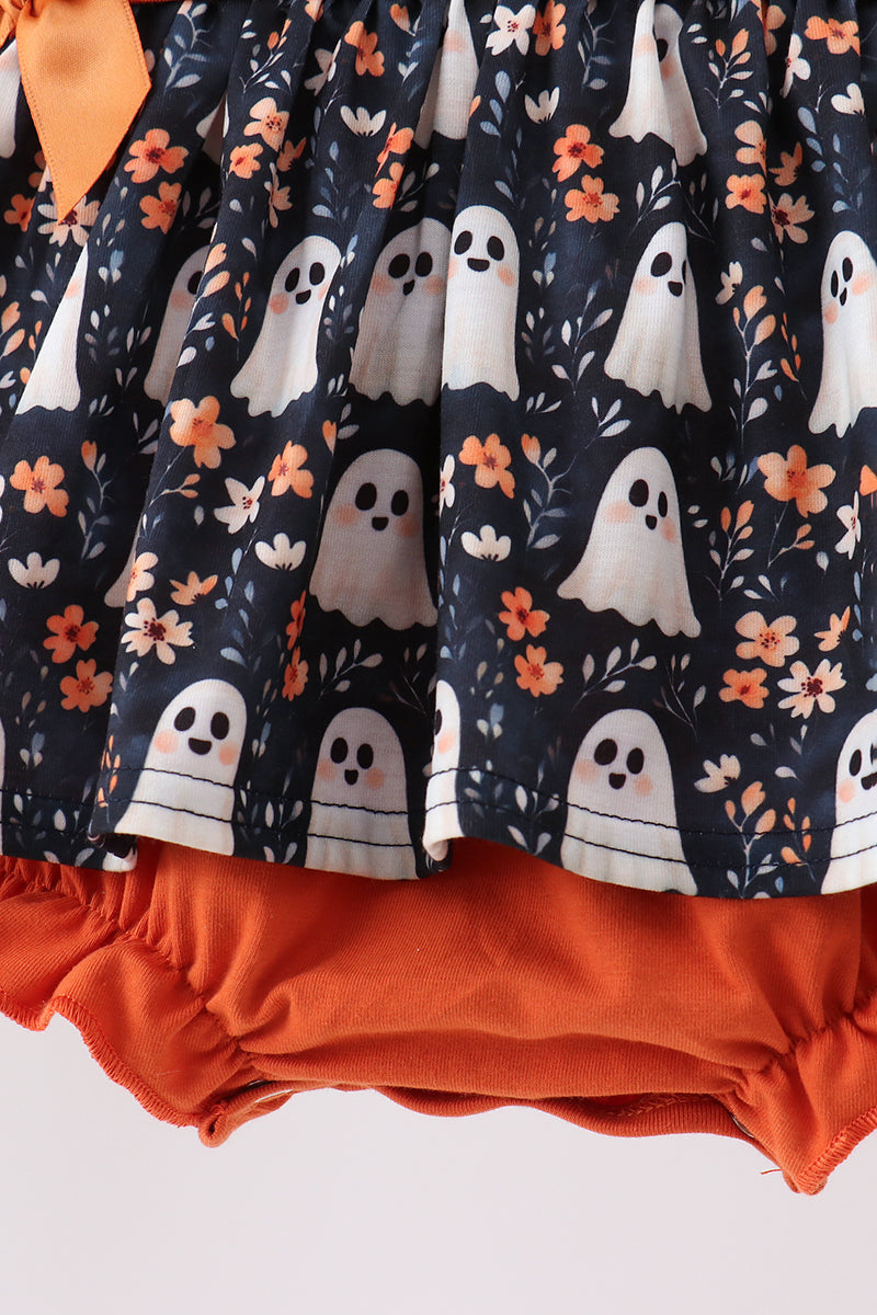Orange Ghost Embroidery Ruffle Bubble