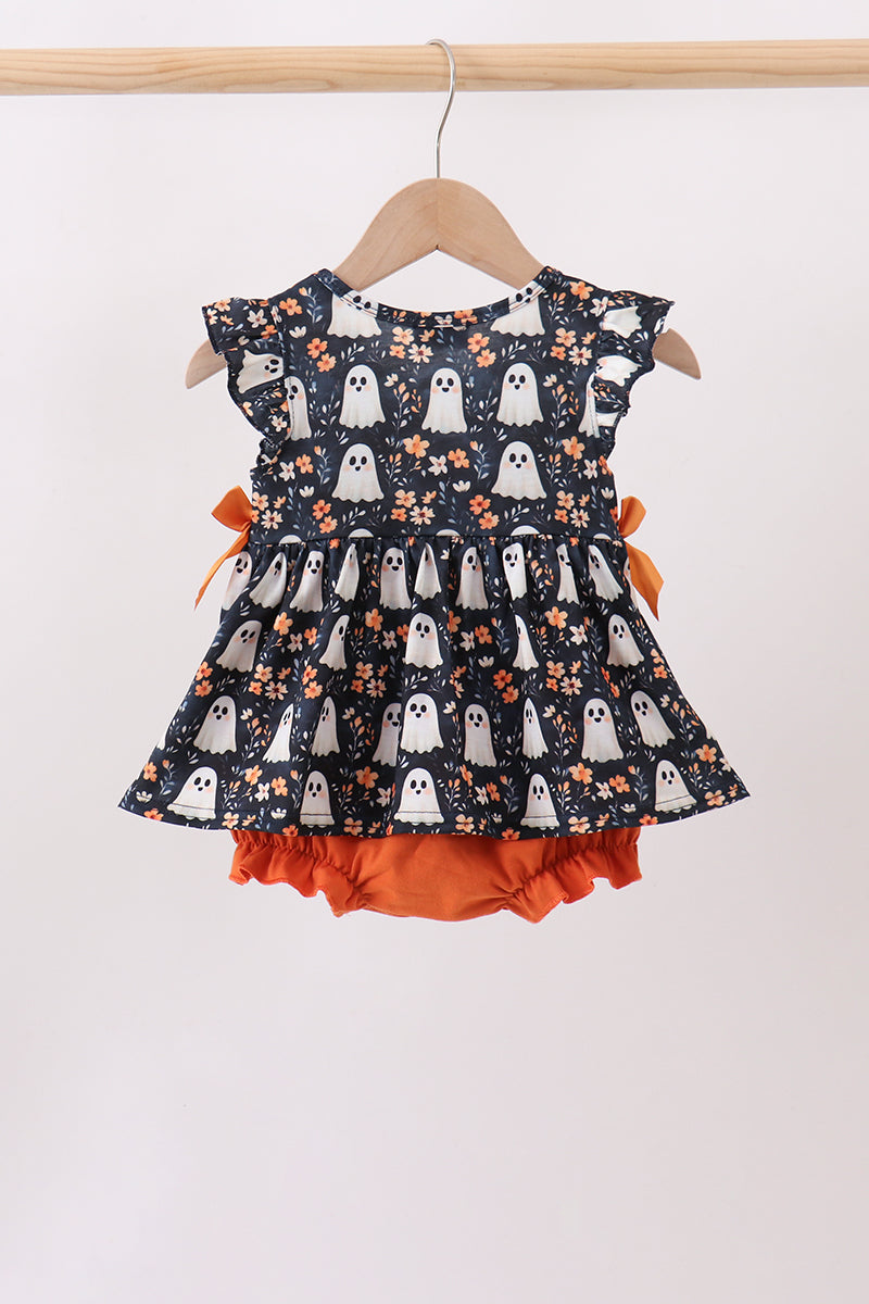 Orange Ghost Embroidery Ruffle Bubble