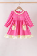 Pink Shine for Jesus Embroidery Pocket Ruffle Dress