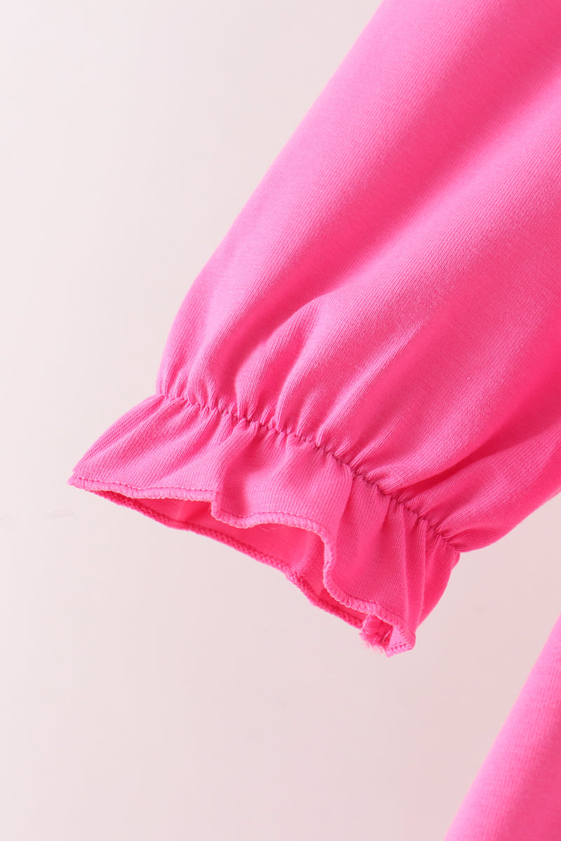 Pink Shine for Jesus Embroidery Pocket Ruffle Dress