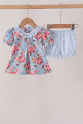 Blue rose floral ruffle bloomer set