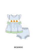 Blue Pumpkin Embroidery Gingham Bloomer set