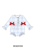 Blue Plaid Bow Ruffle Bubble