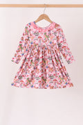Pink character checkered bamboo ruffle dress