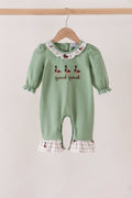 Green duck guack guack embroidery ruffle romper