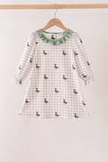 Green Duck Embroidery Gingham Dress