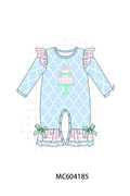 Blue birthday cake appilque ruffle romper