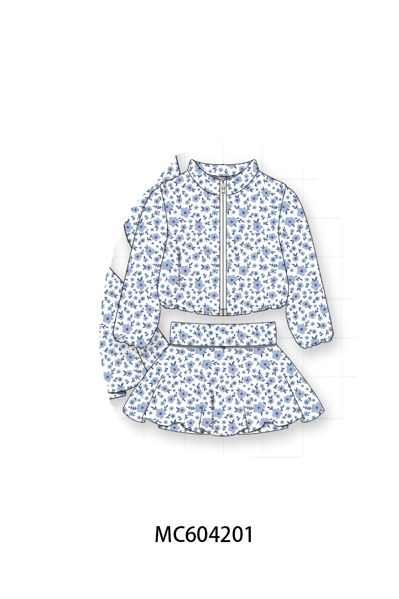 Blue Floral Print Skorts Set