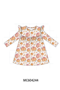 Orange Pumpkin Print Ruffle Dress