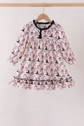 Pink Spooky print ruffle dress