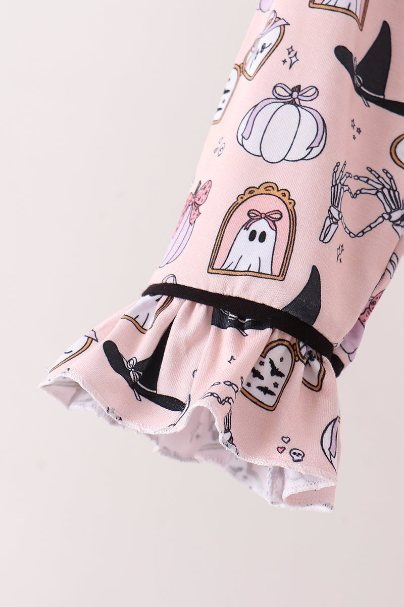 Pink Spooky print bamboo pajama set