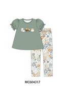 Green pumpkin french knot pants set
