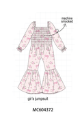 Pink Floral Bow Smocked Jumpsuit