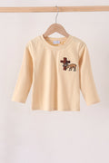 Khaki Cross Deer Embroidery Top