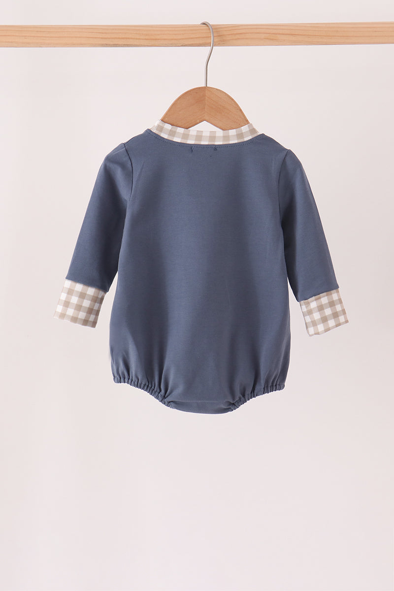 Teal Cotton Embroidery Gingham Bubble