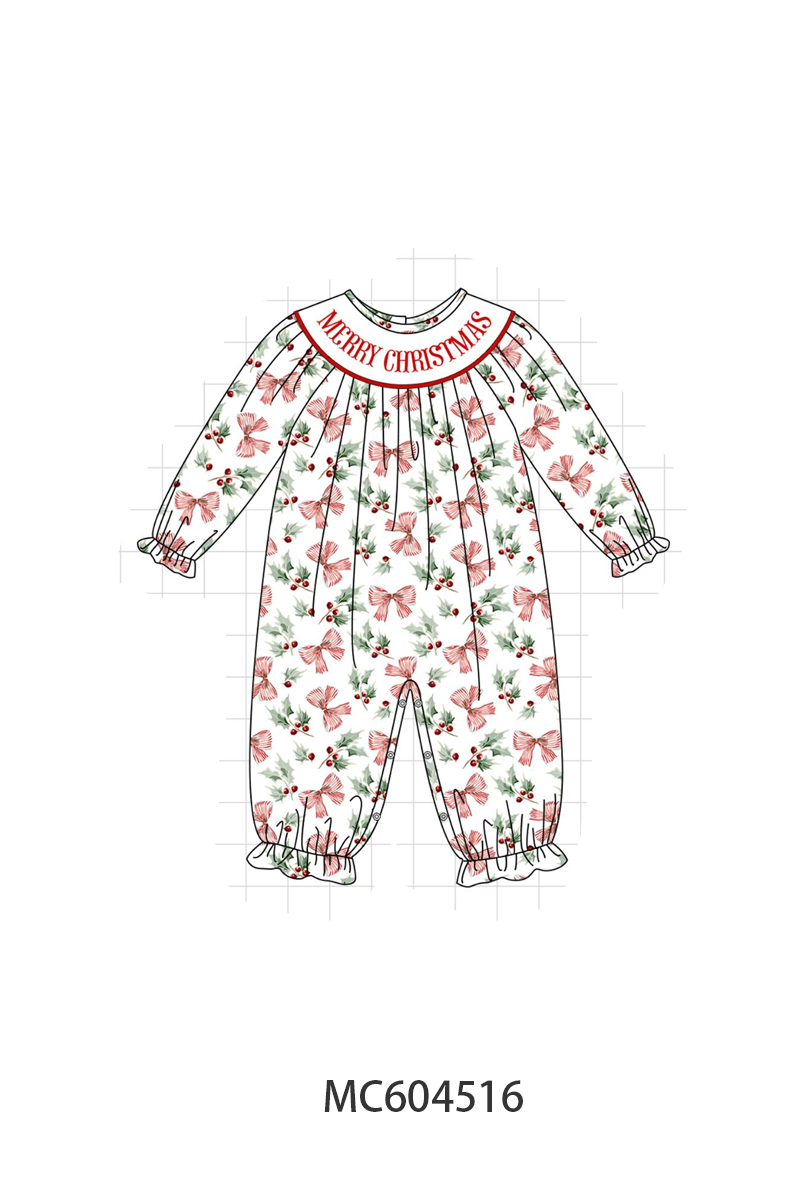 Merry Christmas Embroidery Romper