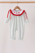 Sage Santa Applique Stripe Romper