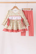 Goose embroidery ruffle gingham pants set