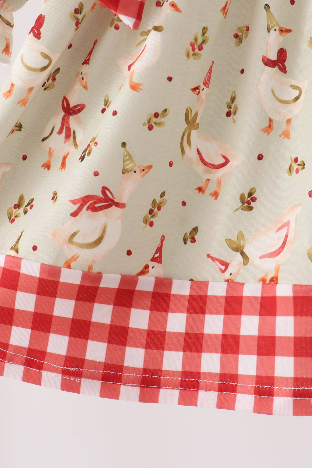 Goose Embroidery Ruffle Gingham Dress
