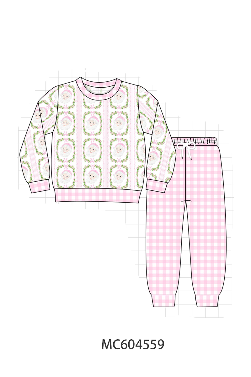 Pink Santa Bow Print Pants Set