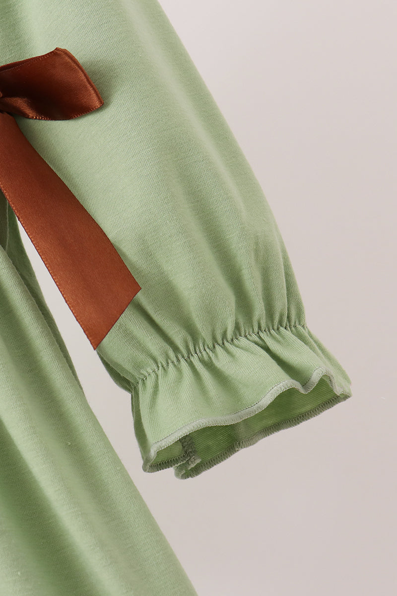 Sage Deer Embroidery Dress
